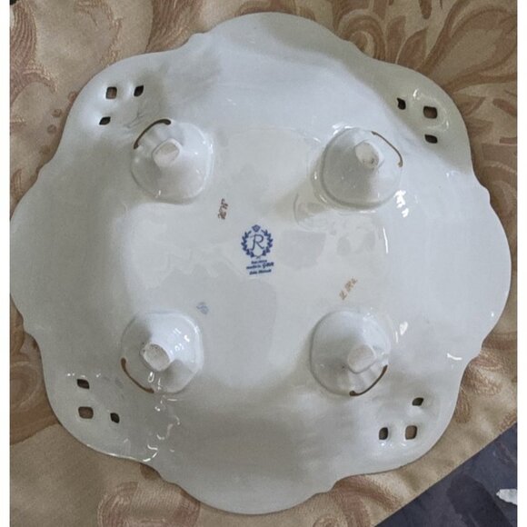 Reichenbach Echt Kobalt Blue Porcelain Serving Bowl Cabbage Rose 11” Pierced - Picture 4 of 7